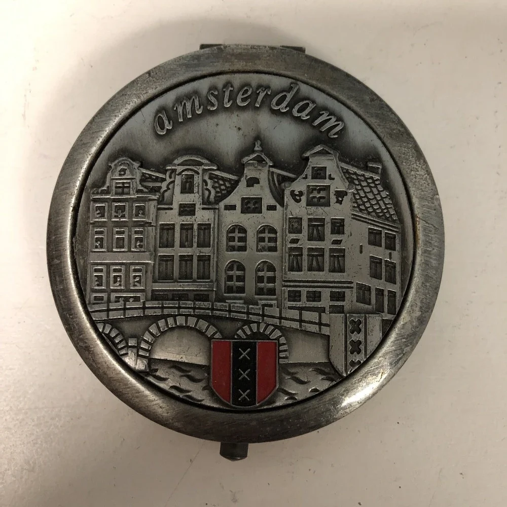Vtg‎ Silver Amsterdam Collectible Compact Mirror Purse Handbag Architecture